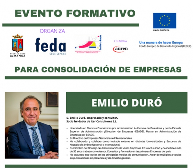 Fotografía de Evento formativo en Almansa con Emilio Duró, organizado por el Ayuntamiento y FEDA, ofrecida por FEDA