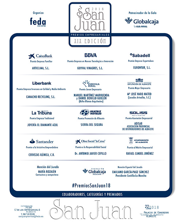 PREMIOS EMPRESARIALES SAN JUAN´2018 XIX EdiciónPREMIOS EMPRESARIALES SAN JUAN´2018, en su XIX Edición PREMIADOS SAN JUAN´2018, en su XIX Edición