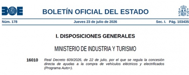 Fotografía de Real Decreto 609/2026, por el que se regula la concesión de ayudas a la compra de vehículos eléctricos y electrificados (Programa AUTO +)., ofrecida por FEDA
