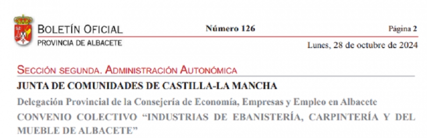 Firmado el Convenio Colectivo de Ebanistería, Carpintería y del Mueble de la Provincia de Albacete