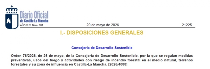 Publicada Orden que regula medidas preventivas, usos del fuego y actividades con riesgo de incendio forestal en C-LM