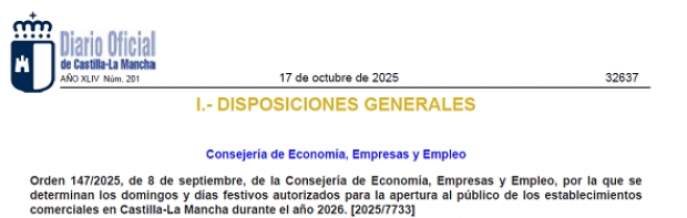 Fotografía de Domingos y festivos autorizados aperturables en Castilla-La Mancha para el próximo año 2026., ofrecida por FEDA