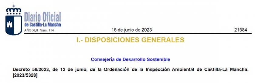 Decreto 56/2023, de 12 de junio, de la Ordenación de la Inspección Ambiental de Castilla-La Mancha