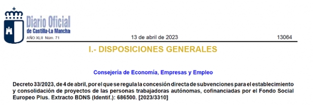 Fotografía de Decreto 33/2023 concesión directa de subvenciones para el establecimiento y consolidación de proyectos de las personas trabajadoras autónomas., ofrecida por FEDA