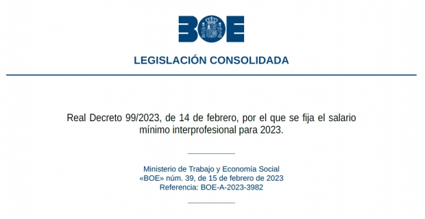 Fotografía de Publicado Real Decreto 99/2023, por el que se fija el salario mínimo interprofesional para 2023, ofrecida por FEDA