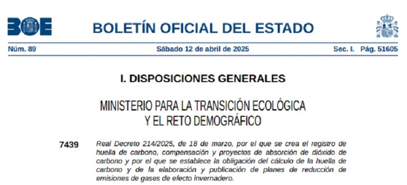 publicación del Real Decreto por el que se crea el registro de huella de carbono, compensación y proyectos de absorción de dióxido de carbono.