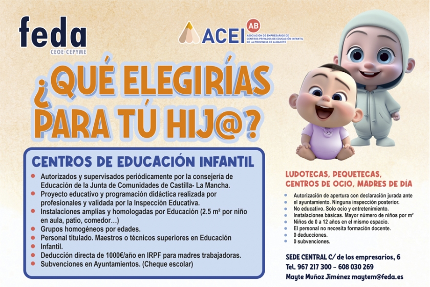 La Asociación de Empresarios de Centros Privados de Educación Infantil muestra las ventajas de inscribir a niños de 0 a 3 años en escuelas infantiles homologadas