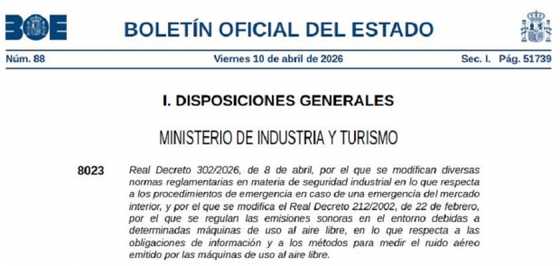 Fotografía de REAL DECRETO 302/2026, DE 8 ABRIL, MODIFICACIÓN NORMAS REGLAMENTARIAS SEGURIDAD INDUSTRIAL, ofrecida por FEDA