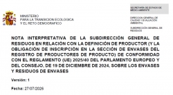 Fotografía de NOTA INTERPRETATIVA. DEFINICIÓN DE PRODUCTOR Y LA INSCRIPCIÓN EN LA SECCIÓN DE ENVASES DEL REGISTRO DE PRODUCTOR DE PRODUCTO, REGLAMENTO (UE) 2025/40, ofrecida por FEDA